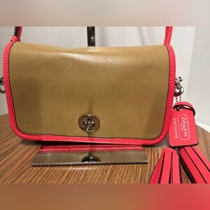 Coach Legacy Archival Penny Crossbody Foldover Leather Purse Sand/Watermelon Vtg